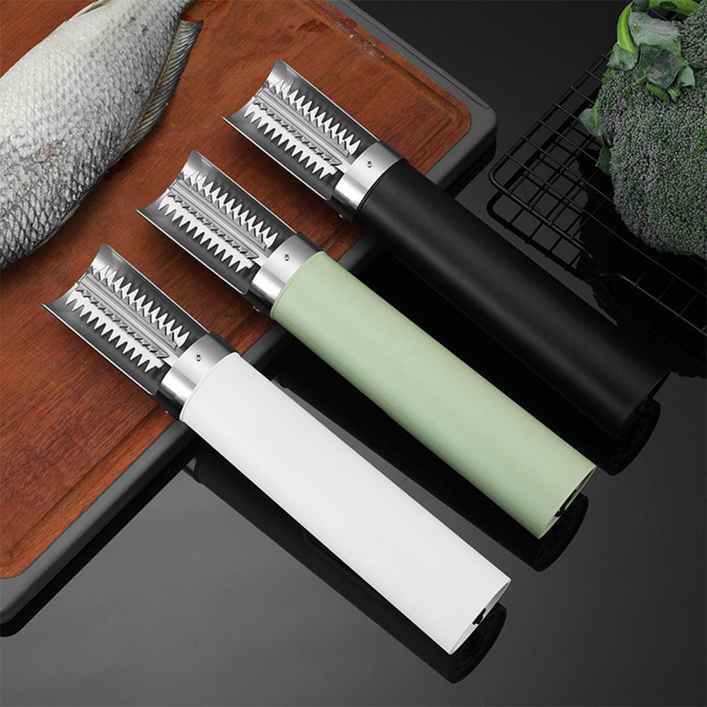 Cuchillo eléctrico descamador de pescado de alta calidad en blanco, negro y verde